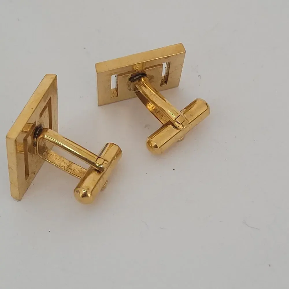 Japanese Damascene Gold Black Etched Painted Cufflinks Vintage Square